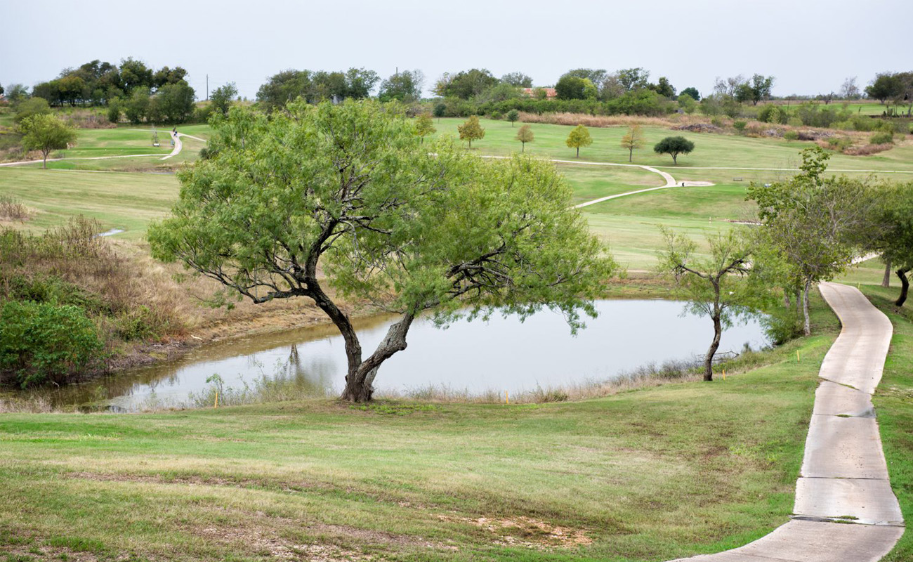 Mustang Creek Golf Course fairways and pond